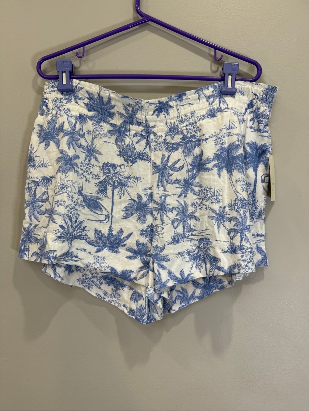 a new day White and Blue Palm-Print High Waist Women’s Shorts